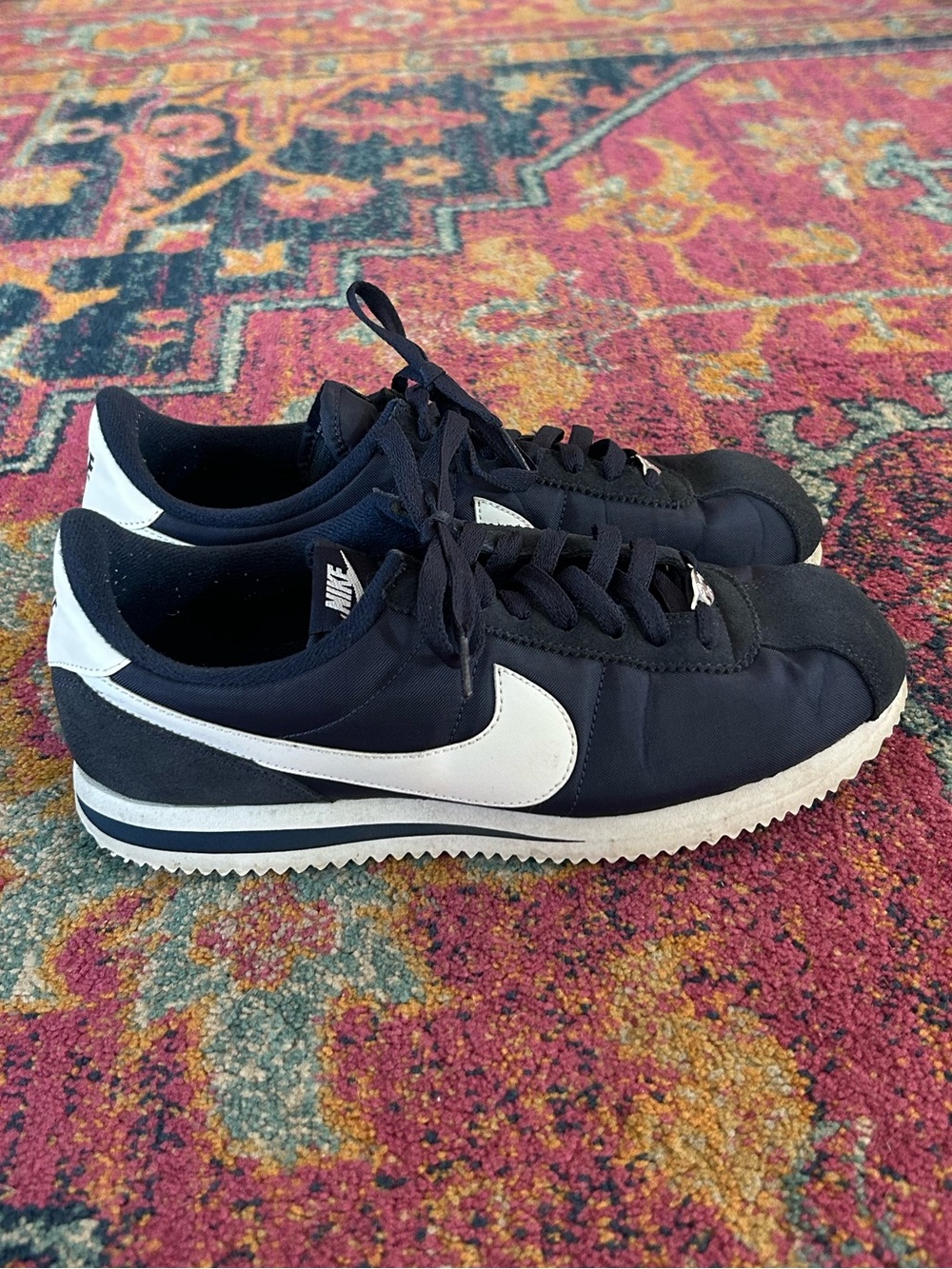 Nike | Women’s Navy Blue Canvas/Suede Lace Up Cortez Sneakers White Swoosh 8.5 - Picture 12 of 16